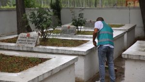 Hükümlüler şehitliği temizledi