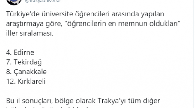 Trakya’da birinci Türkiye’de 4’üncüyüz