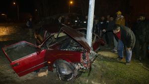 Otomobil elektrik direğine çarptı; 1 yaralı