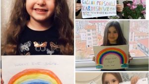 Sağlık çalışanlarının çocuklarından resimlerle 