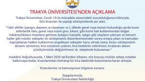 TÜ kiracılarından kira almayacak