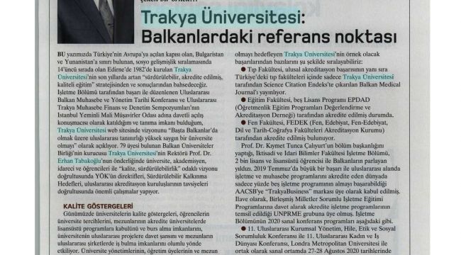 ‘PARA’ dergisi Trakya Üniversitesi’ne yer verdi