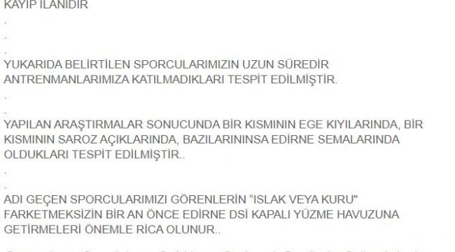 Sporculara kayıp ilanı
