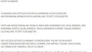 Sporculara kayıp ilanı