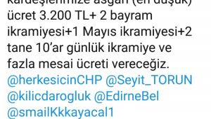 Edirne Belediyesinde asgari ücret 3 bin 200 TL