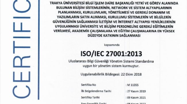TÜ’ye bilgi güvenliğinde uluslararası sertifika