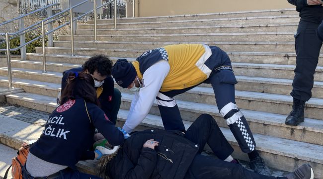 Merdivenlerden yuvarlanan kadın yaralandı