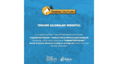 Cumartesi pazarı geçici olarak taşınıyor