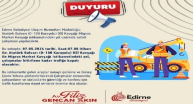 Asfaltlama sebebiyle yol trafiğe kapatılacak