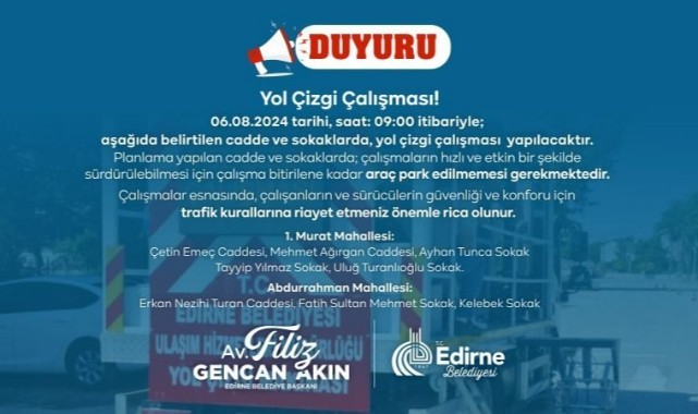 8 ayrı yerde yol çizgi çalışması