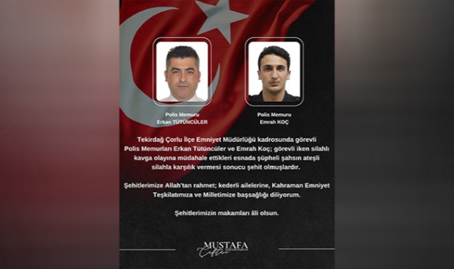 İçişleri Bakanı Çiftçi, Tekirdağ'da iki polisin şehit olduğunu bildirdi