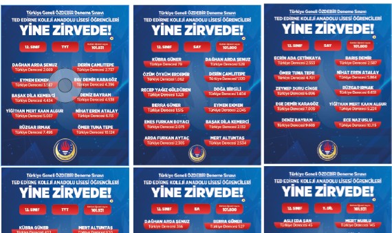 TED Edirne Koleji 12. sınıf öğrencilerinden ÖZDEBİR sınavında başarı