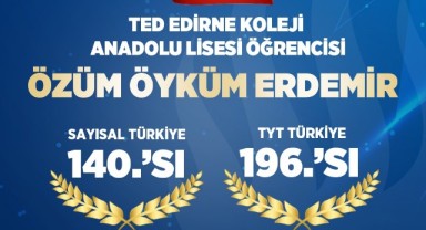TED Edirne Koleji Öğrencisi YKS'de Türkiye Derecesi Elde Etti