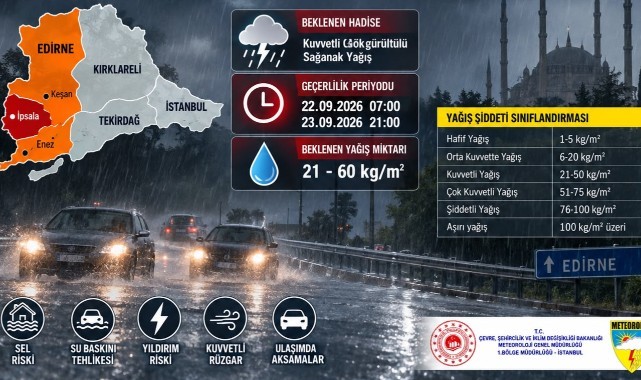Meteoroloji’den Edirne’ye Kuvvetli Yağış Uyarısı